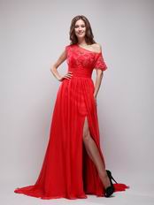 High Low Neckline Red Chiffon Night Party Dress For Girl