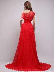 High Low Neckline Red Chiffon Night Party Dress For Girl