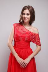 High Low Neckline Red Chiffon Night Party Dress For Girl