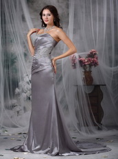 Elastic Wove Satin Grey Formal Evening Dress With Fishtail Night Club