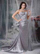 Elastic Wove Satin Grey Formal Evening Dress With Fishtail Night Club