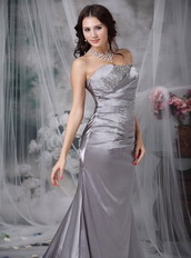 Elastic Wove Satin Grey Formal Evening Dress With Fishtail Night Club