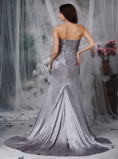 Elastic Wove Satin Grey Formal Evening Dress With Fishtail Night Club