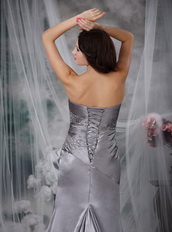 Elastic Wove Satin Grey Formal Evening Dress With Fishtail Night Club