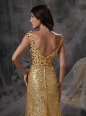 Golden Sequin V-neck Long Skirt With Split Night Club Dress Night Club