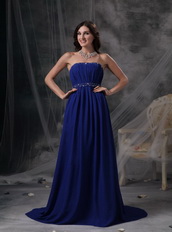 Royal Blue Chiffon Strapless Formal Dress With Beading Night Club