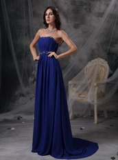 Royal Blue Chiffon Strapless Formal Dress With Beading Night Club