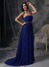 Royal Blue Chiffon Strapless Formal Dress With Beading Night Club