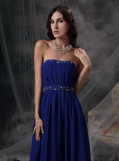 Royal Blue Chiffon Strapless Formal Dress With Beading Night Club