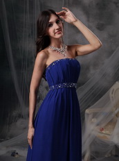 Royal Blue Chiffon Strapless Formal Dress With Beading Night Club