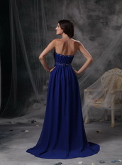 Royal Blue Chiffon Strapless Formal Dress With Beading Night Club