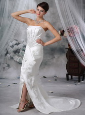 Beautiful Mermaid / Trumpet Strapless Court Train Satin Beading Wedding Dress Night Club