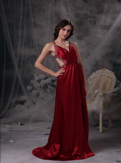 Empire V-neck Long Skirt Wine Red Evening Dress With Beading Night Club