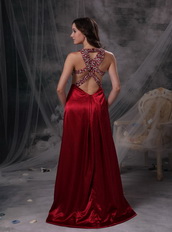 Empire V-neck Long Skirt Wine Red Evening Dress With Beading Night Club