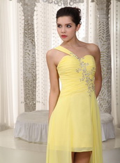 Yellow High-low Prom Dresses With Handmade Beaded For Girl Night Club