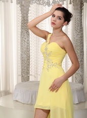 Yellow High-low Prom Dresses With Handmade Beaded For Girl Night Club