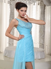 Top High-low Prom Dress With One Shoulder Aqua Blue Chiffon Skirt Night Club