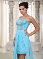 Top High-low Prom Dress With One Shoulder Aqua Blue Chiffon Skirt Night Club