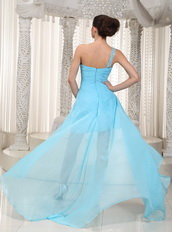 Top High-low Prom Dress With One Shoulder Aqua Blue Chiffon Skirt Night Club