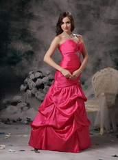 A-line Sweetheart Floor-length Taffeta Fuchsia Party Dress Night Club