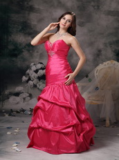 A-line Sweetheart Floor-length Taffeta Fuchsia Party Dress Night Club