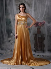 Dark Gold Asymmetrical Neck Ruched Formal Dress Noble Night Club