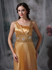 Dark Gold Asymmetrical Neck Ruched Formal Dress Noble Night Club