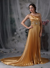 Dark Gold Asymmetrical Neck Ruched Formal Dress Noble Night Club