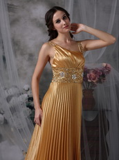 Dark Gold Asymmetrical Neck Ruched Formal Dress Noble Night Club