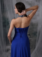 Unique Halter Chiffon Evening Night Club Dress In Royal Blue Night Club