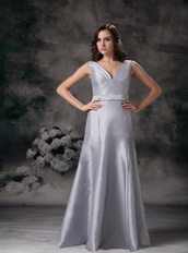 Grey V-neck Floor-length Simple A-line Evening Gowns Dress Night Club