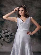 Grey V-neck Floor-length Simple A-line Evening Gowns Dress Night Club