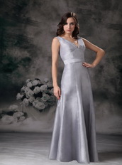 Grey V-neck Floor-length Simple A-line Evening Gowns Dress Night Club