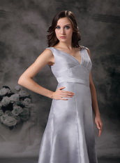 Grey V-neck Floor-length Simple A-line Evening Gowns Dress Night Club