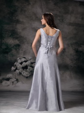 Grey V-neck Floor-length Simple A-line Evening Gowns Dress Night Club