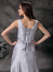 Grey V-neck Floor-length Simple A-line Evening Gowns Dress Night Club