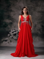 Red Chiffon V-neck Floor-length Night Club Celebrity Dress Night Club