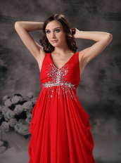 Red Chiffon V-neck Floor-length Night Club Celebrity Dress Night Club