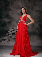 Red Chiffon V-neck Floor-length Night Club Celebrity Dress Night Club