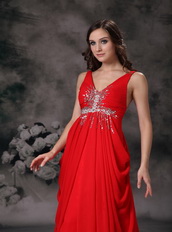 Red Chiffon V-neck Floor-length Night Club Celebrity Dress Night Club