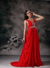 Red Chiffon V-neck Floor-length Night Club Celebrity Dress Night Club