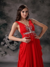 Red Chiffon V-neck Floor-length Night Club Celebrity Dress Night Club