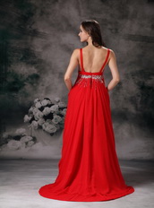 Red Chiffon V-neck Floor-length Night Club Celebrity Dress Night Club