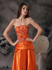 Orange Red Strapless Sequin Bodice Beading Celebrity Gowns Night Club