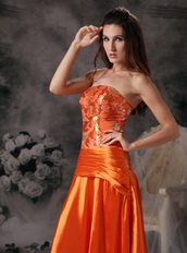 Orange Red Strapless Sequin Bodice Beading Celebrity Gowns Night Club