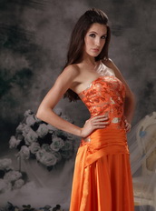 Orange Red Strapless Sequin Bodice Beading Celebrity Gowns Night Club