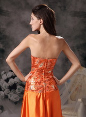 Orange Red Strapless Sequin Bodice Beading Celebrity Gowns Night Club