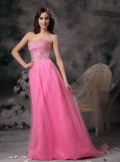 Pink Sweetheart Tulle Party Dress With Beading Emberllish Night Club