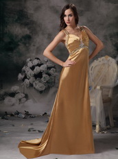 Golden Column Straps Cross Back Evening Dress With Crystals Night Club