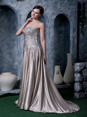 Dark Champagne Strapless Silk Like Satin Evening Dress Low Price Night Club